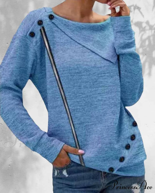 Lapel neck knit top Blue 2022 f/w 2022new 2023 F/W 23BF blouses & shirts cardigans Clothes hoodies & sweatshirts spring tops Tops/Blouses