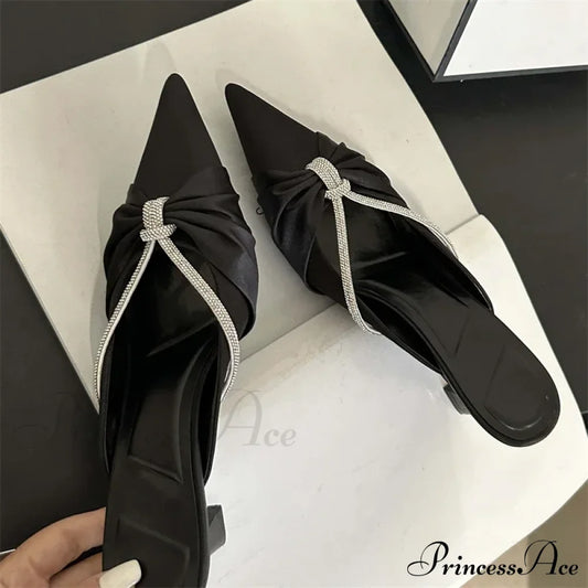 Design Style Crystal Pointed Fashion Thin Heels Shallow Casual Dress Low Heel Pump Black / 35