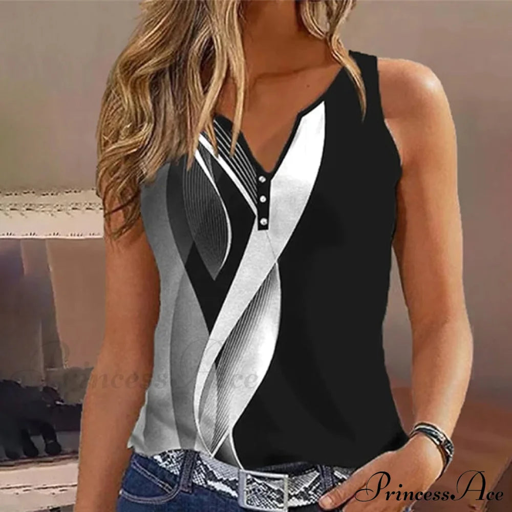 Casual Abstract Print Tank Top Black best Best Sellings clothes Plus Size Sale tops Topseller