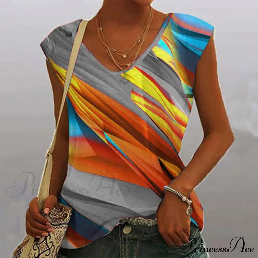 Colourful Abstract Print Tank Top Multicolor best Best Sellings clothes Plus Size Sale tops Topseller