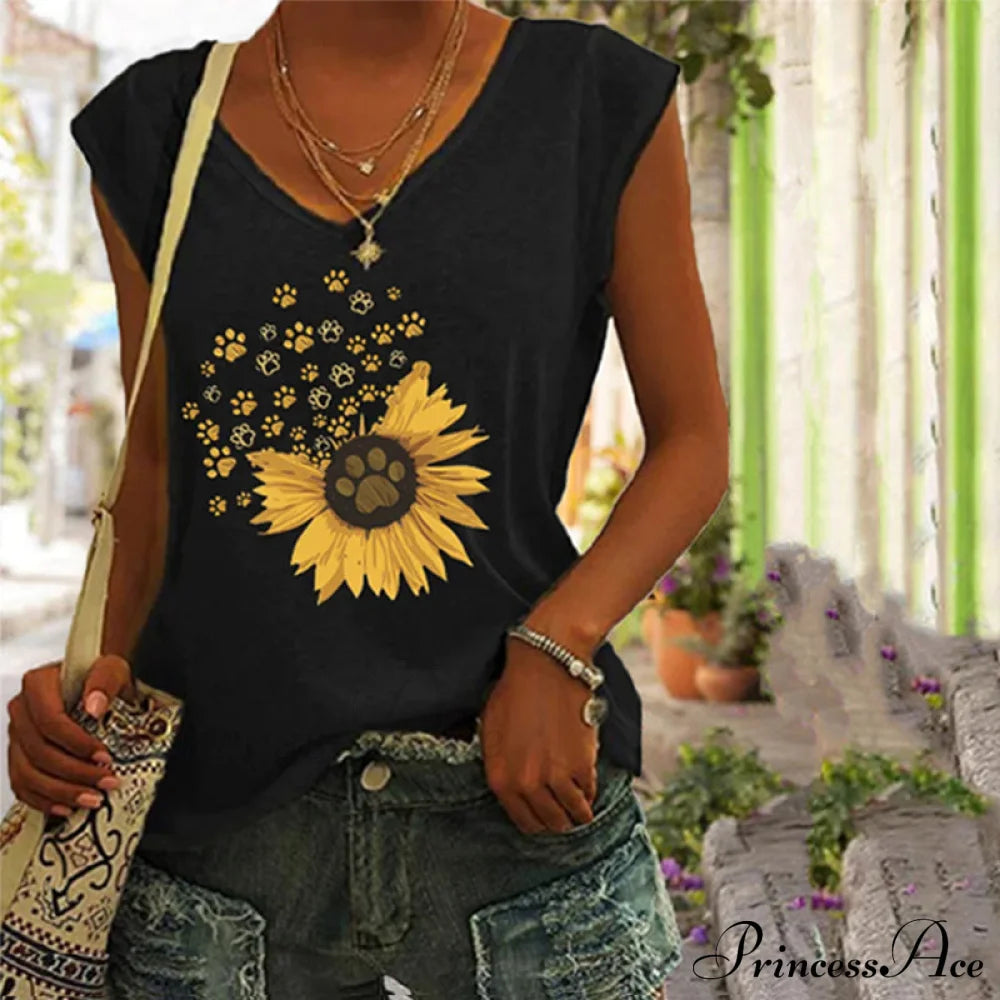 Design Top With Daisy Paw Tank Blouses