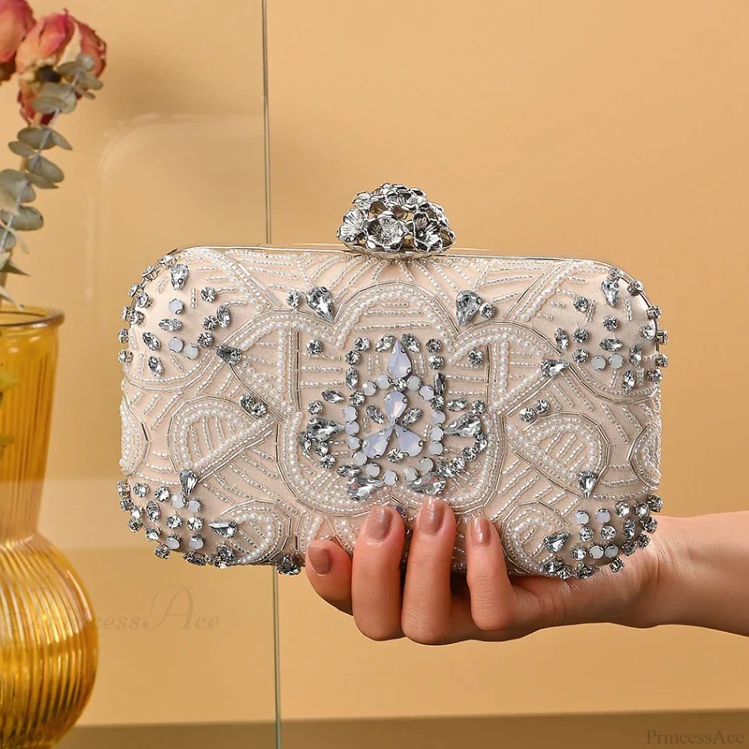 Designer Diamond Evening Crystal Clutch Rhinestone Wedding Party Bag 1065Golden clutchbag-250126