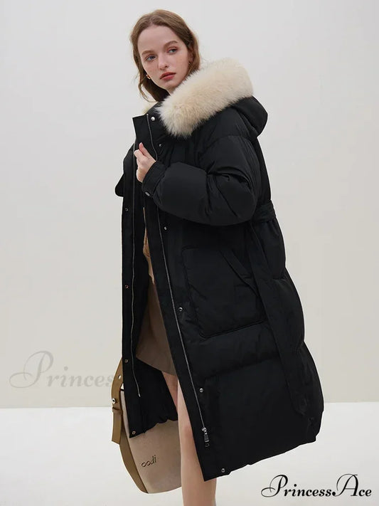 Detachable Fox Fur Collar Windbreaker Down Winter Warm Stylish Elegant Cozy Coat Black / Xxs Coats-L