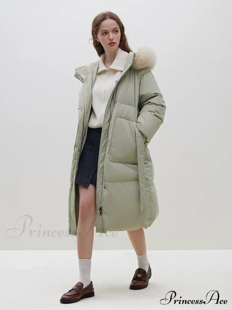 Detachable Fox Fur Collar Windbreaker Down Winter Warm Stylish Elegant Cozy Coat Coats-L