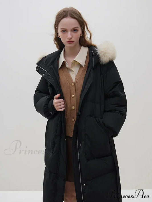 Detachable Fox Fur Collar Windbreaker Down Winter Warm Stylish Elegant Cozy Coat Coats-L