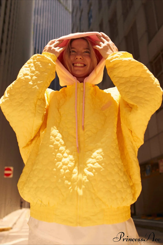 Detachable Hood Color-Block Paneled Padded Hoodie Yellow / S