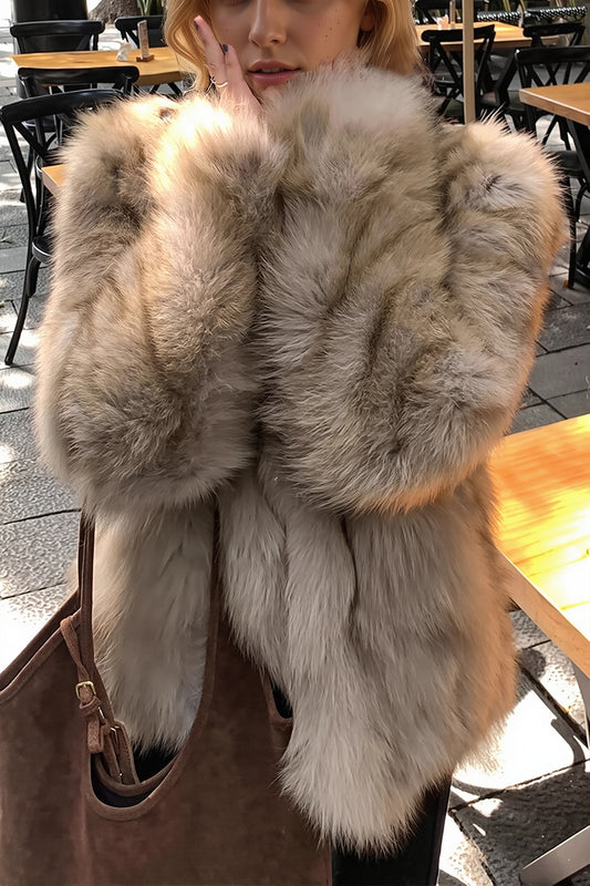 Stand Collar Straight Faux Fur Coat