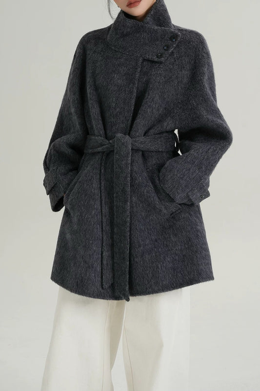 Chic Solid Wool Warm Loose Mock-neck Coat