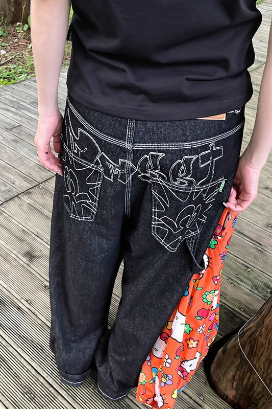 Oversized Back Graphic Wide Leg Jeans