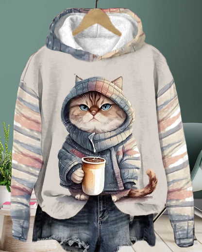 with Long-sleeved hoodie cat pattern