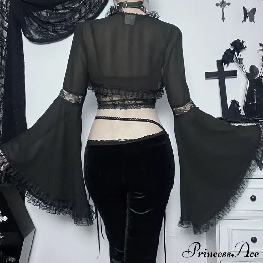 Diablo Lace Cover Up Kam Shoulder Halloween Half Sleeve Gothic Hollowing Out Cardigan