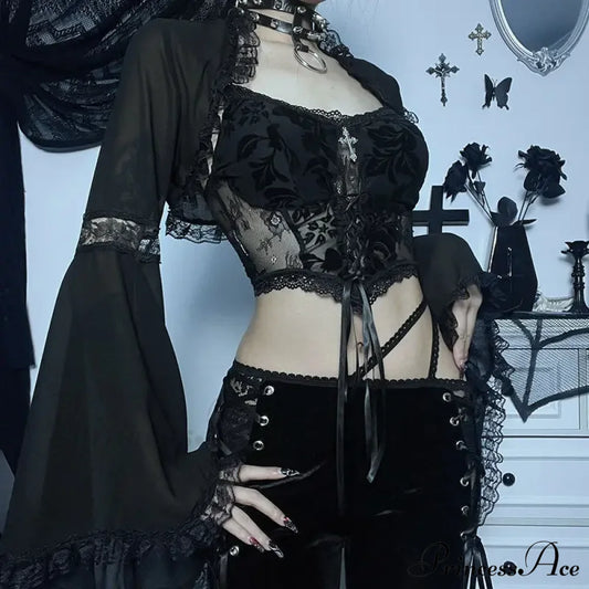 Diablo Lace Cover Up Kam Shoulder Halloween Half Sleeve Gothic Hollowing Out Cardigan