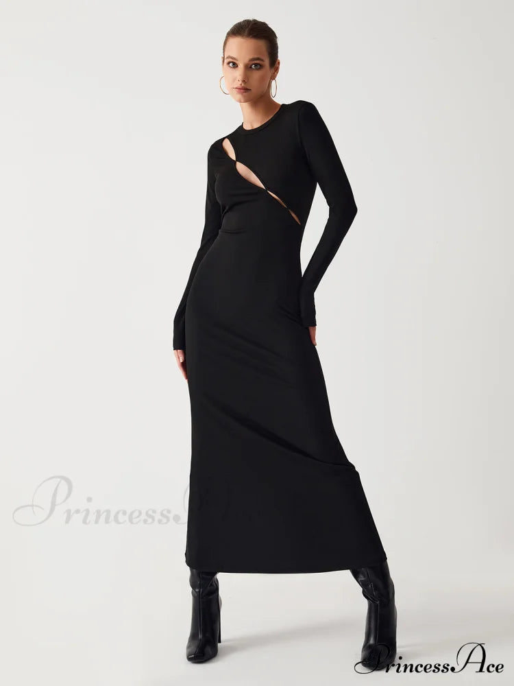 Diagonal Keyhole Long Trendy Sleeve Dress Dresses