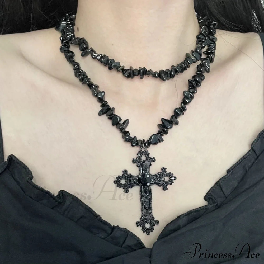 Diamond Cross Star Double Layer Hip-Hop Dark Necklace Halloween