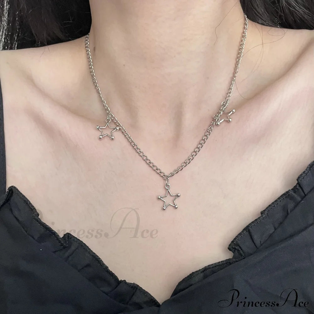 Diamond Cross Star Double Layer Hip-Hop Dark Necklace Halloween