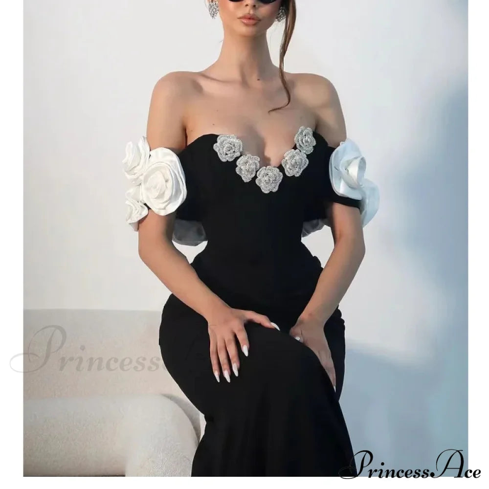 Diamond Flowers Off-The-Shoulder Party Dress Partydress-241208