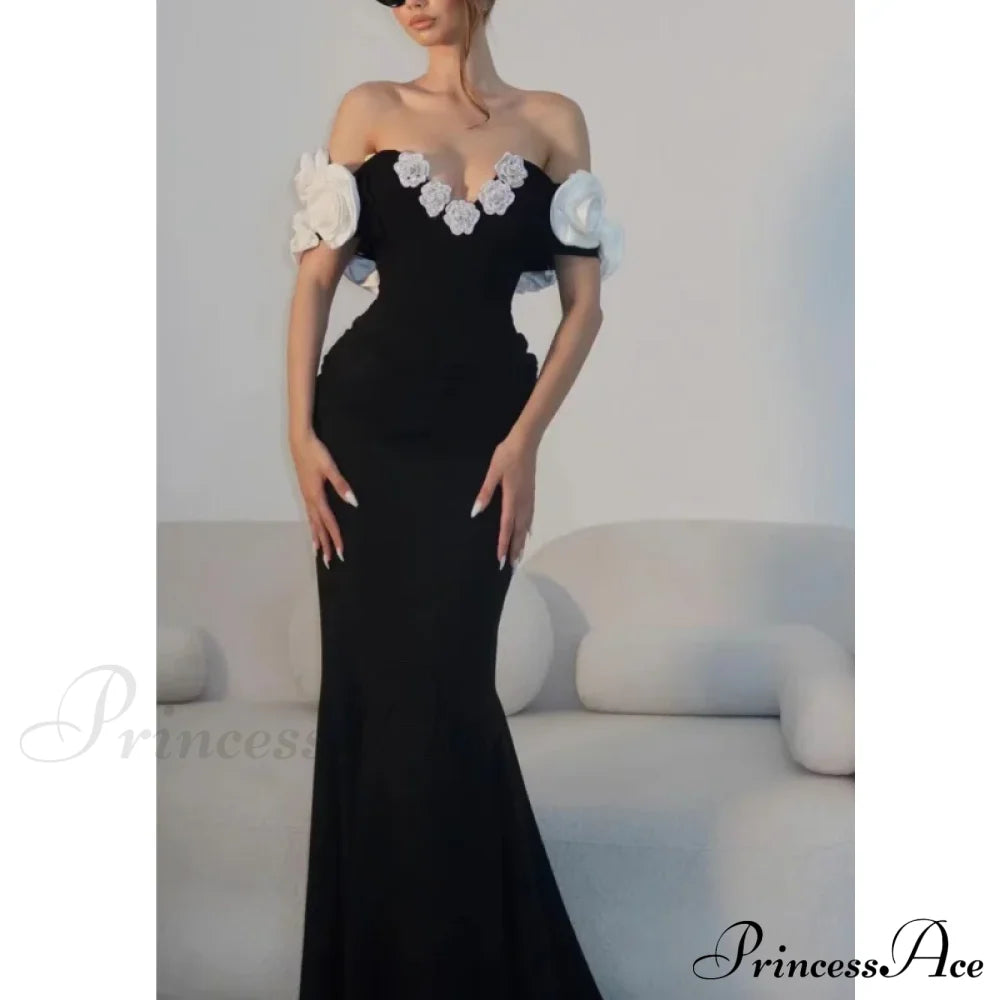 Diamond Flowers Off-The-Shoulder Party Dress Partydress-241208