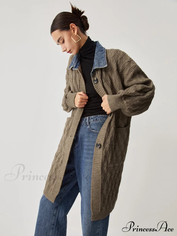 Diamond Stitch Graceful Knitting Longline Cardigan Sweaters-L
