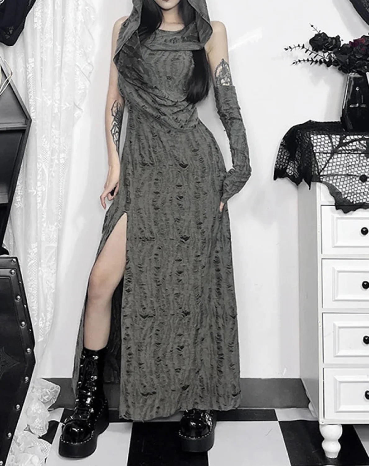 Digital Cloaked Trendy Maxi Dress Grey / XS