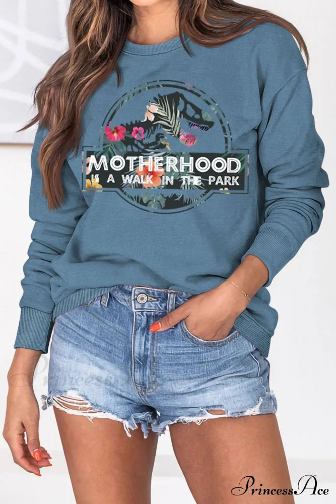 Dinosaur Printed Sweatshirt For Moms Blue / S Sweatshirts