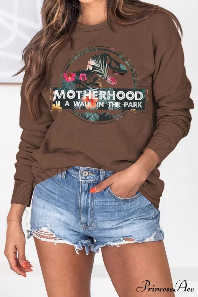 Dinosaur Printed Sweatshirt For Moms Brown / S Sweatshirts