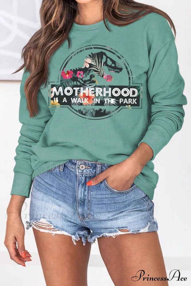 Dinosaur Printed Sweatshirt For Moms Green / S Sweatshirts