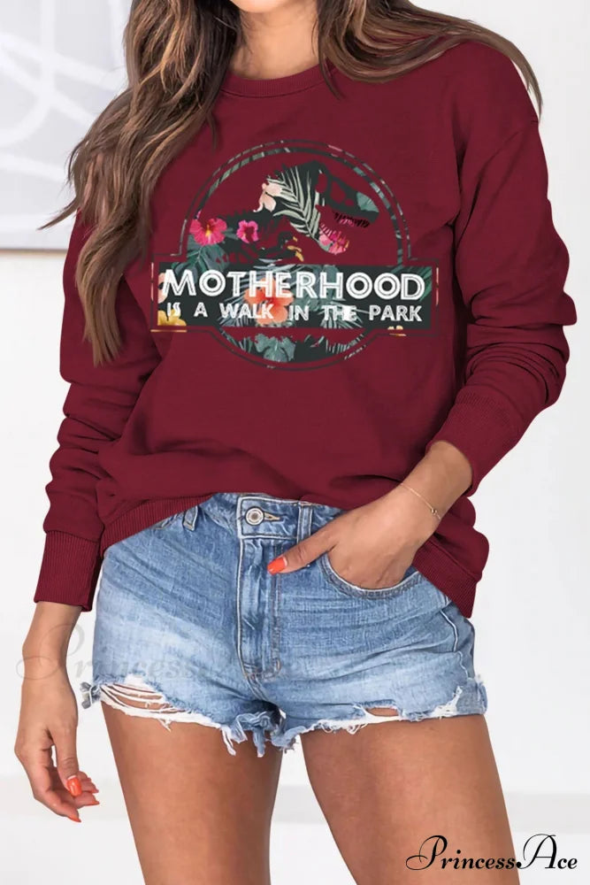 Dinosaur Printed Sweatshirt For Moms Maroon / S Sweatshirts