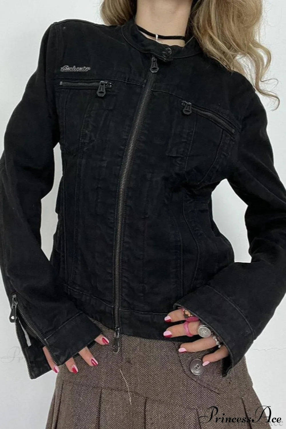 Distressed Black Denim Retro Casual Long-Sleeve Jacket Black / S