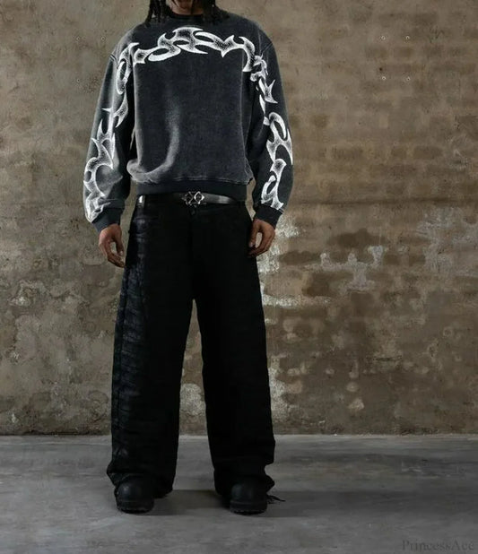 Distressed Cotton Gothic Sweatshirt black 1 / S