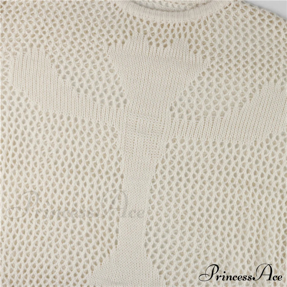 Distressed Cross Fishnet Charming Design Hollow Out Sweater Sweaters-L
