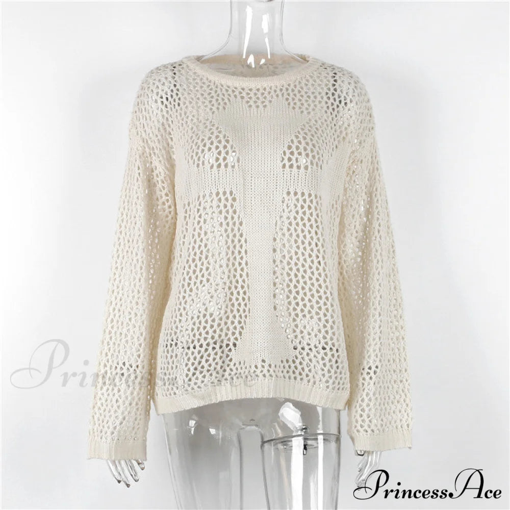 Distressed Cross Fishnet Charming Design Hollow Out Sweater Sweaters-L