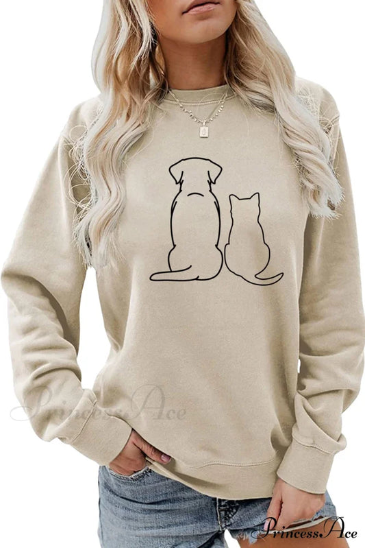 Dog & Kitty Graphic Sweatshirt Beige / S Sweatshirts