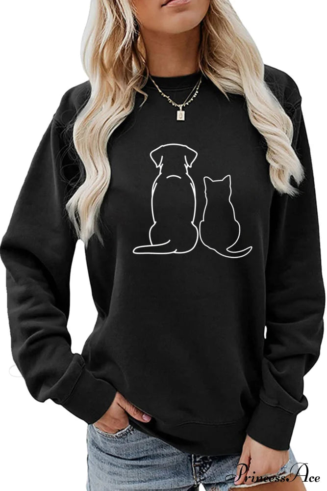 Dog & Kitty Graphic Sweatshirt Black / S Sweatshirts