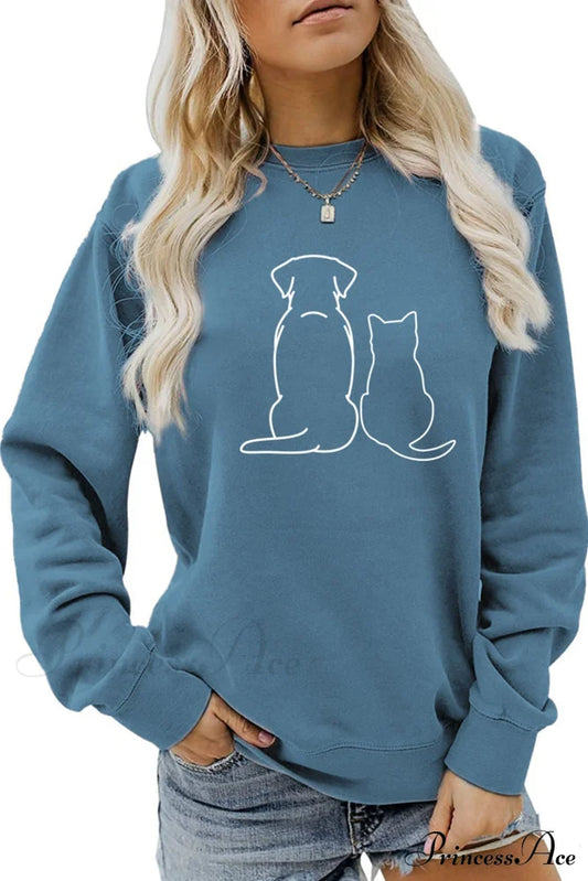 Dog & Kitty Graphic Sweatshirt Blue / S Sweatshirts