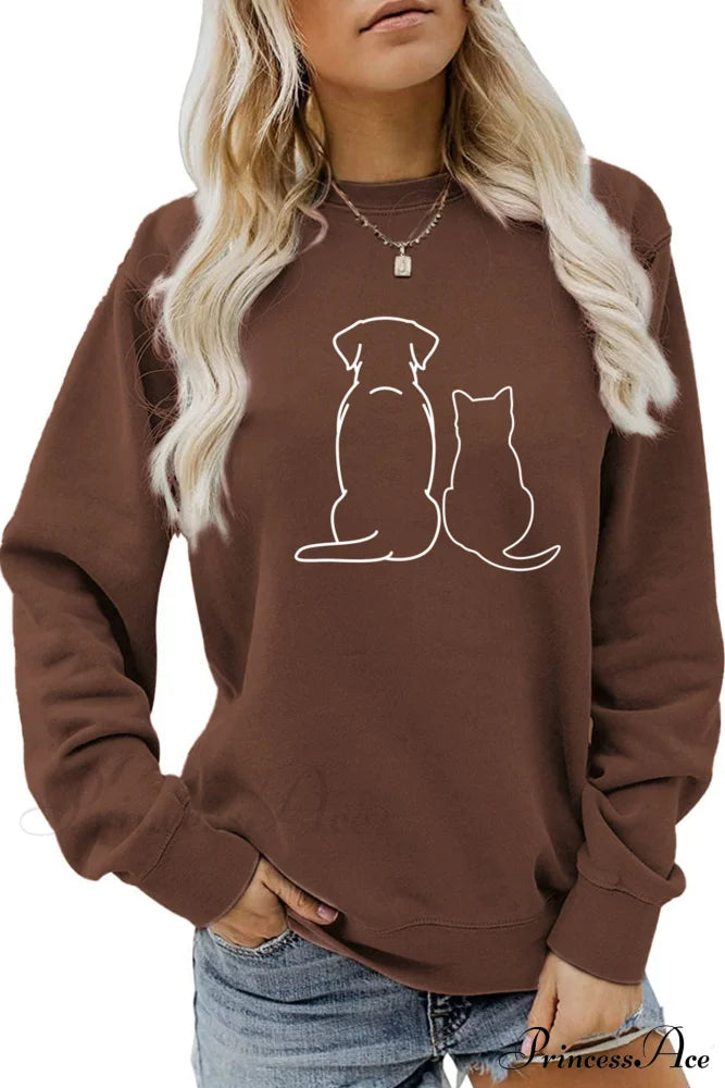 Dog & Kitty Graphic Sweatshirt Brown / S Sweatshirts