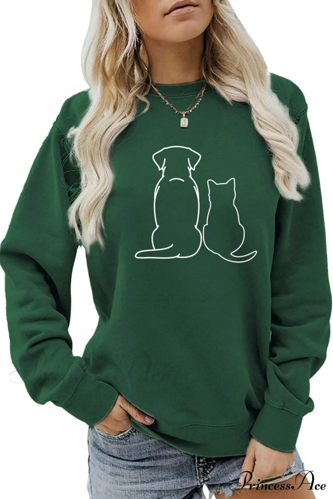 Dog & Kitty Graphic Sweatshirt Green / S Sweatshirts