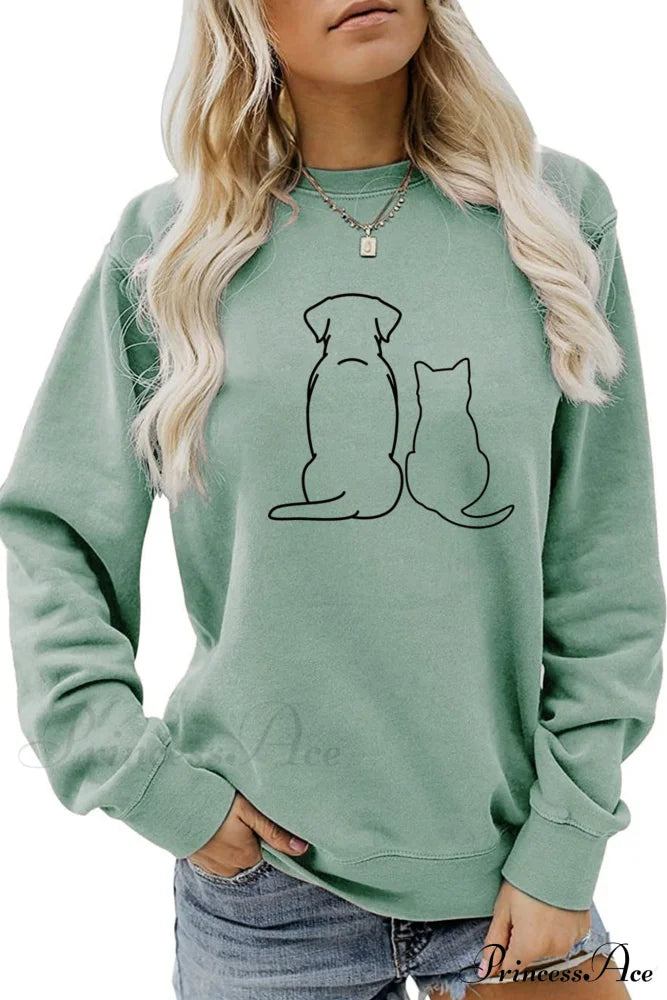 Dog & Kitty Graphic Sweatshirt Mint Green / S Sweatshirts