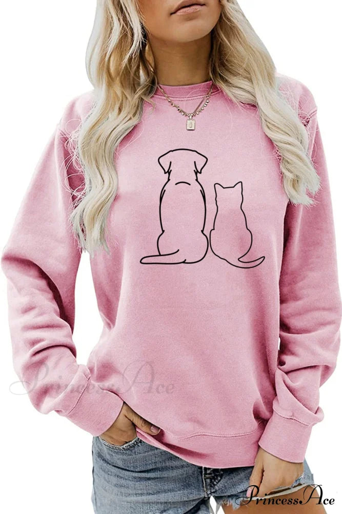 Dog & Kitty Graphic Sweatshirt Pink / S Sweatshirts