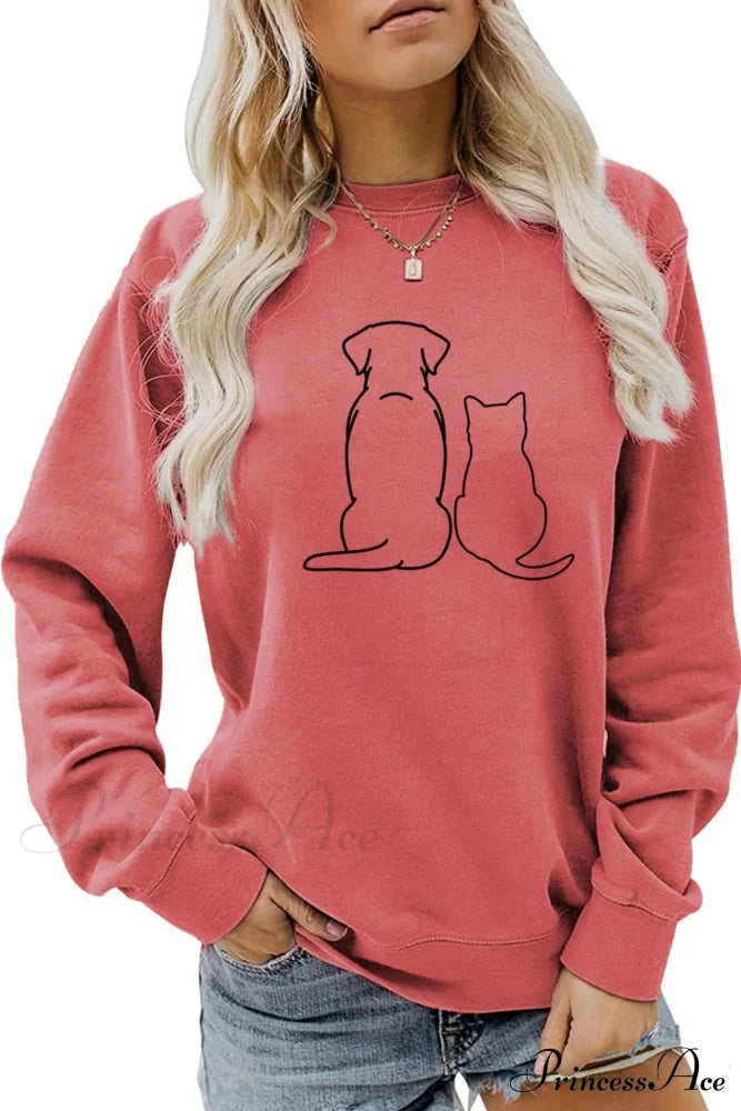 Dog & Kitty Graphic Sweatshirt Rose / S Sweatshirts