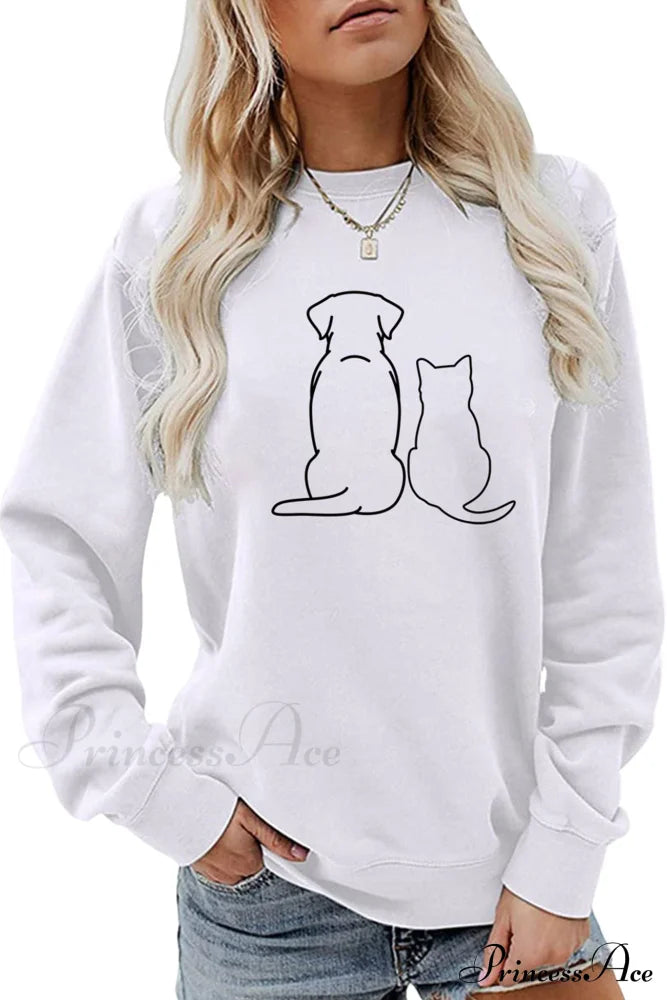 Dog & Kitty Graphic Sweatshirt White / S Sweatshirts