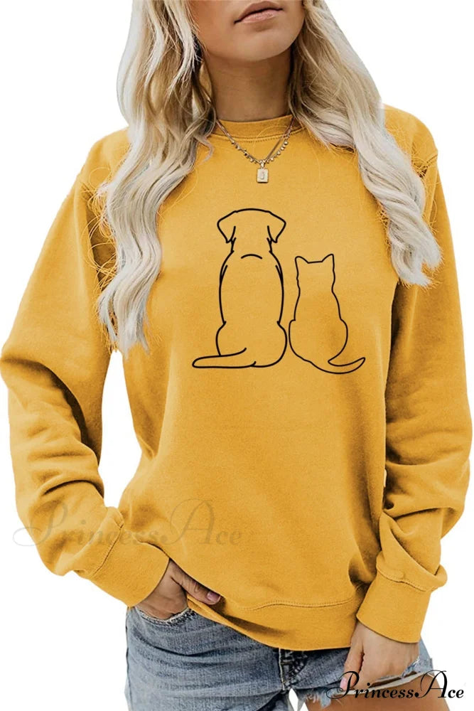 Dog & Kitty Graphic Sweatshirt Yellow / S Sweatshirts