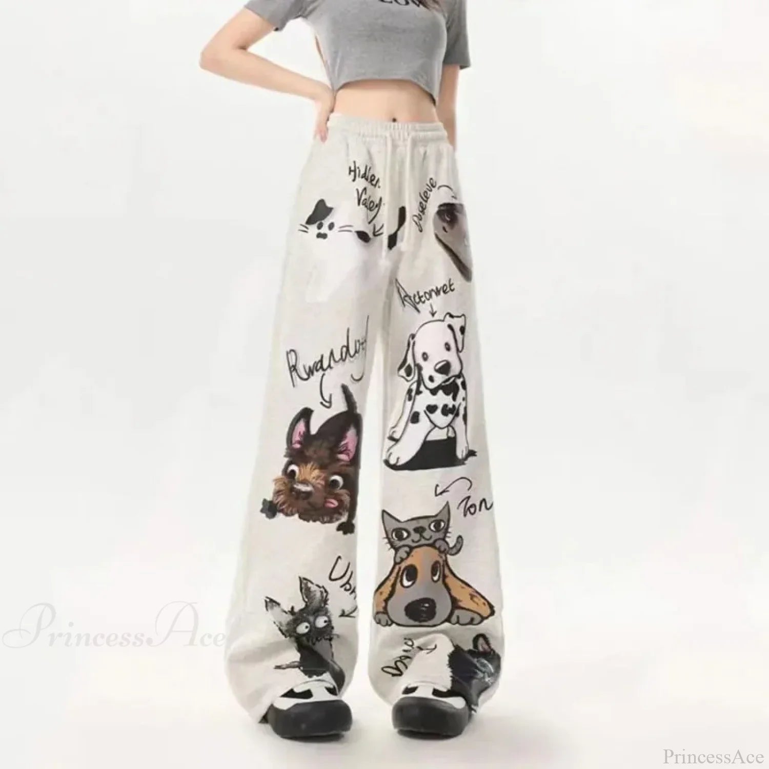 Dog Pattern Street Casual Pants GRAY / M (38-48KG)