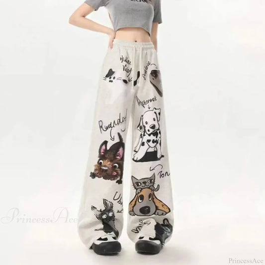 Dog Pattern Street Casual Pants GRAY / M (38-48KG)