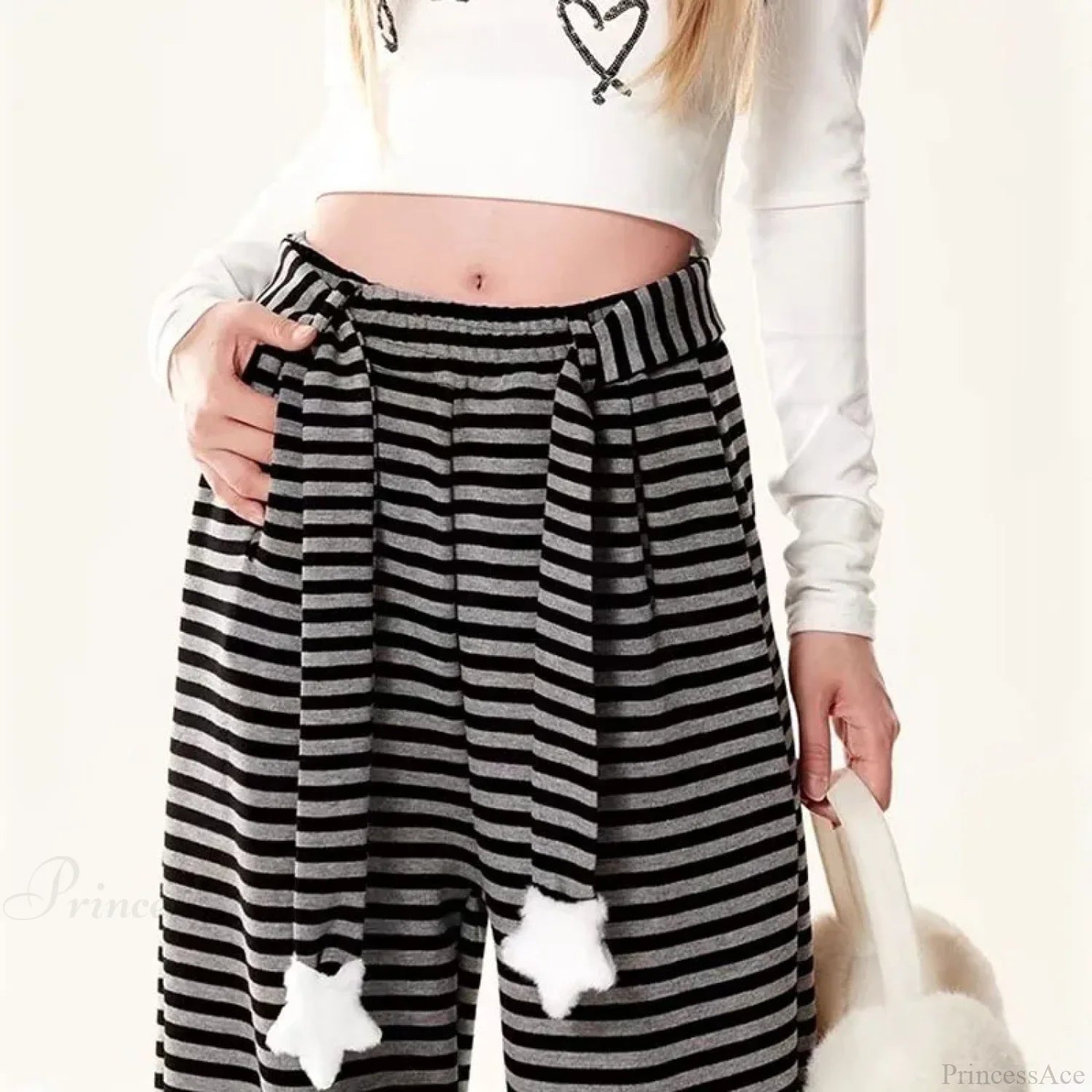 Dog Print Striped Fleece Casual Pants