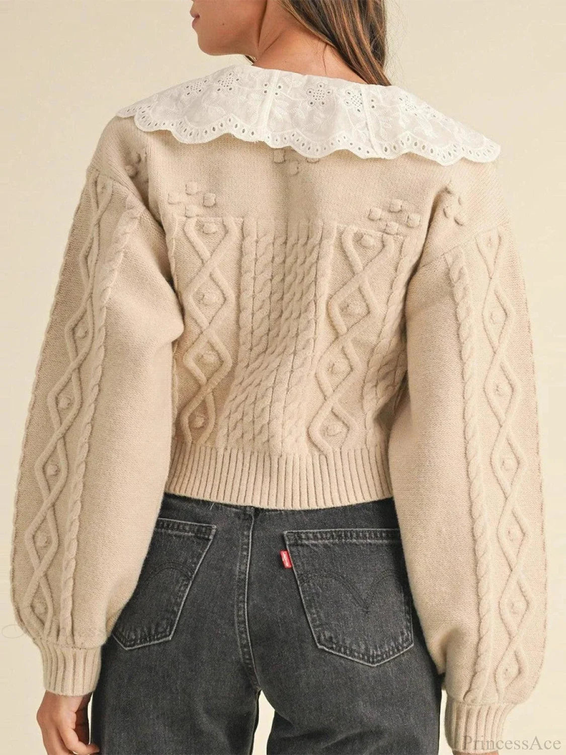 Doll Collar Tie-Up Long Sleeve Knit Cardigan