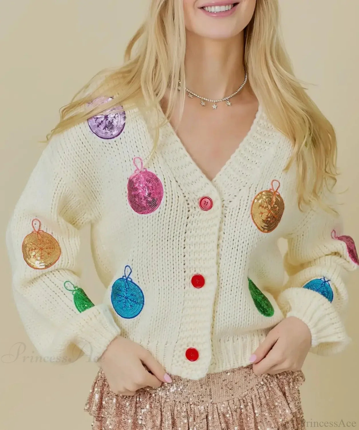 Doll Collar Tie-Up Sweater Cardigan beige / S