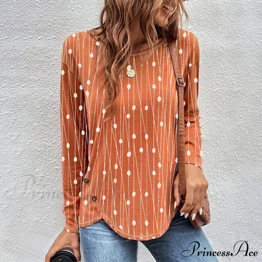 Irregular Polka Dot Blouse Orange clothes Plus Size tops