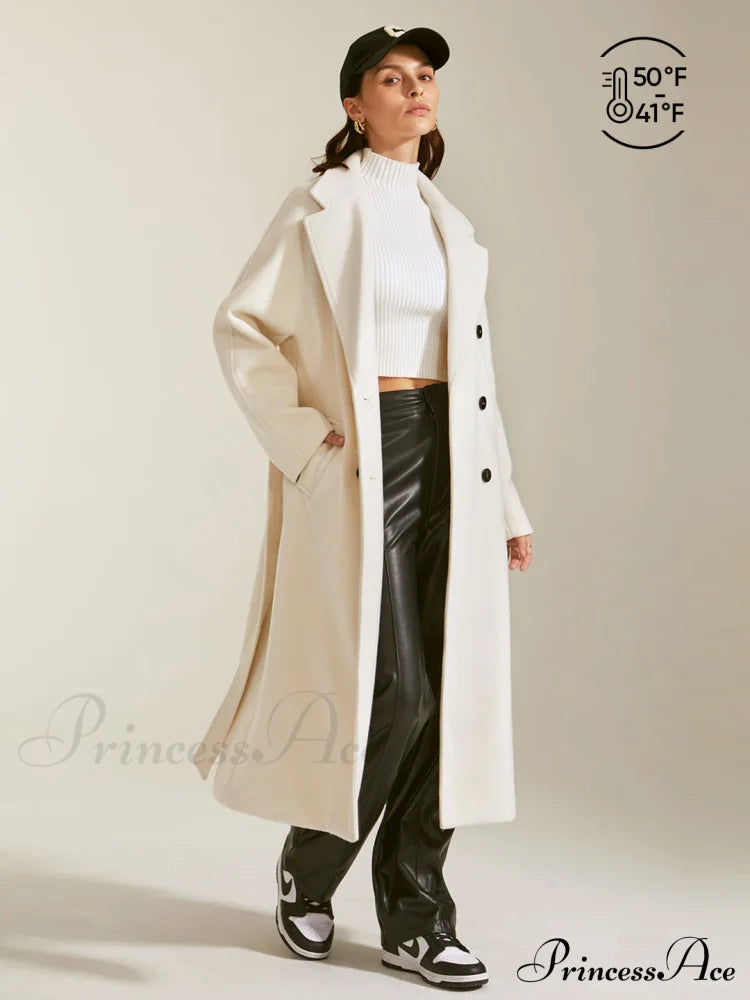 Double Breasted Graceful Notch Lapel Overcoat White / Xs Coats-L