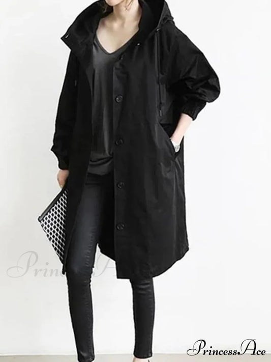 Double Breasted Vintage Notched Neck Pockets Long Sleeve Solid Loose Street Outfit Stylish Coat