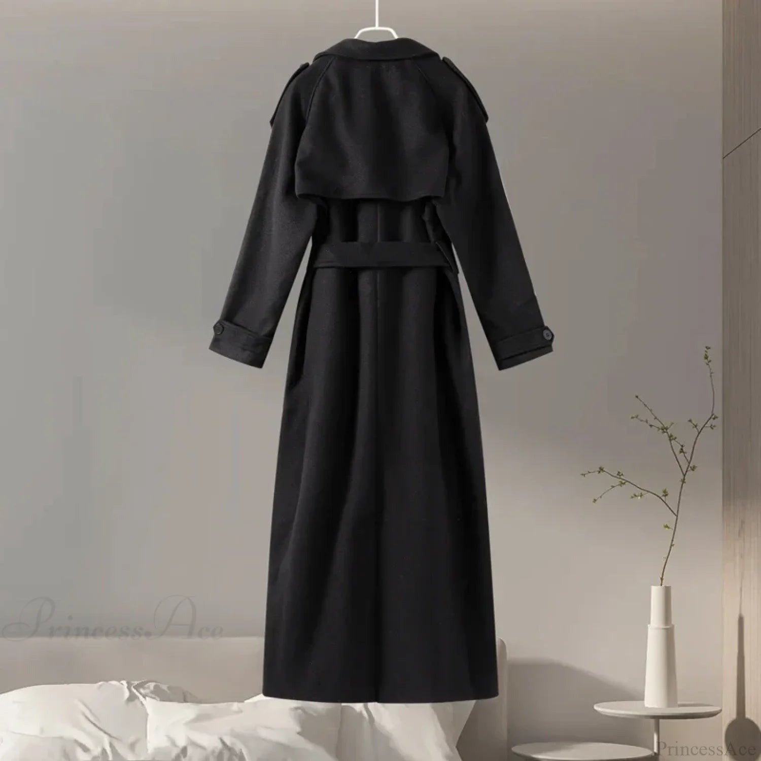 Double-Breasted Wool Belted Overcoat Black / S